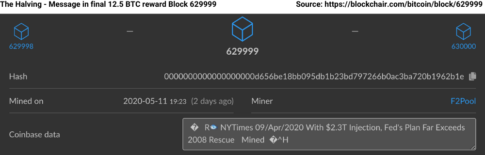 The Halving Message in final 12.5 BTC reward Block